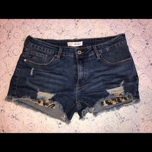 Kancan Distressed Leopard Pocket Shorts